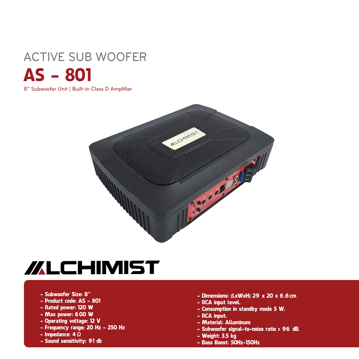 AS 801 Alchimist Sub woofer built in DSP Class AB